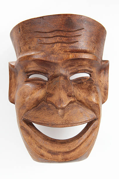 istock Vintage wood comedy theater mask on white background 184637887