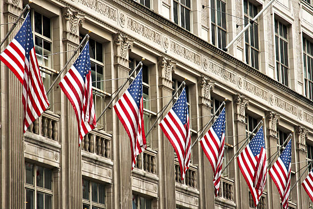 istock American flags on a New York City building 184638144