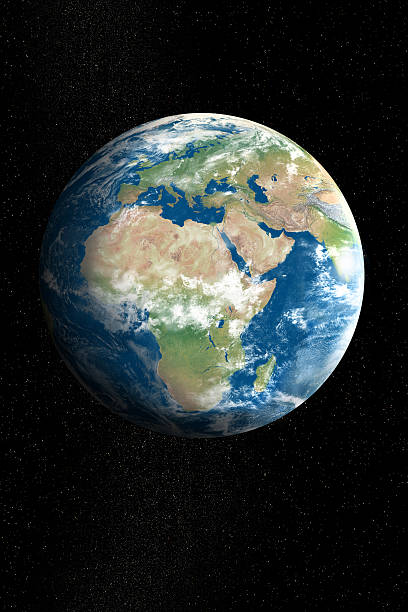 Earth - starfield and Earth from: shadedrelief.comLicencing: shadedrelief.com/natural2/pages/use.html planet earth africa stock pictures, royalty-free photos & images