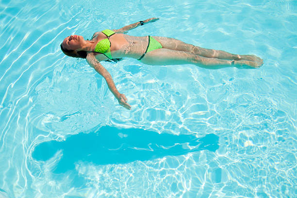 istock Young Woman Floating On Water 184640133