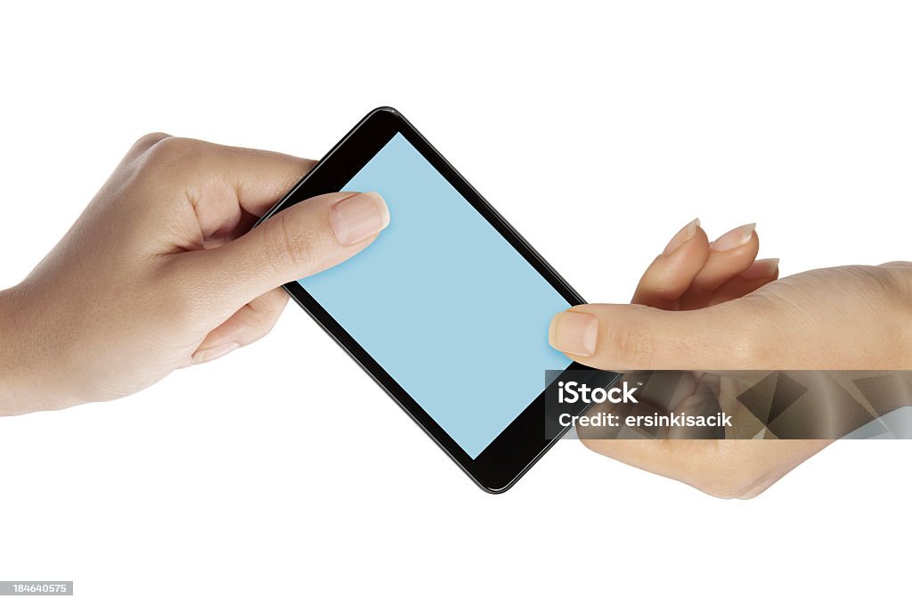 Mãos dando o Smartphone com tela de toque - Foto de stock de A caminho royalty-free