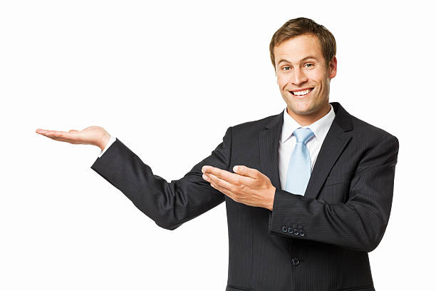 istock Businessman Presenting Something to the Side - Isolated 184640713