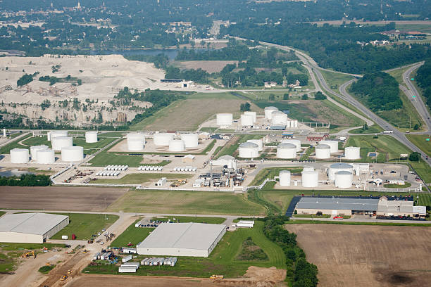 Midwest Aerial Oil Refinery stock photo