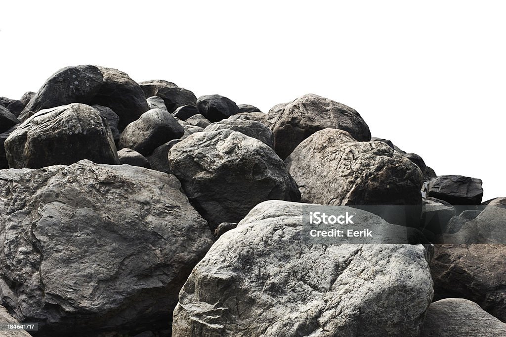 Heap of dark stones Heap of dark stones isolated on white background. Rock - Object Stock Photo