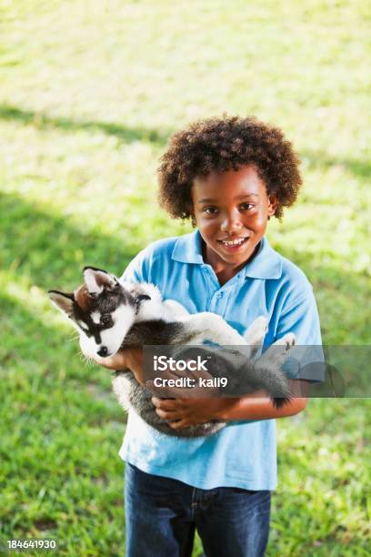 Kleiner Junge Hält Husky Hund Stockfoto und mehr Bilder von Afro-amerikanischer Herkunft - Afro-amerikanischer Herkunft, Jungen, Umarmen