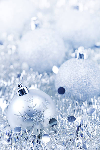 istock Silver Christmas on silver glittering surface, shallow depth of field 184641990