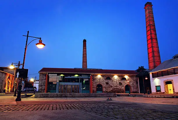 "Night shot of the old Athens gasworks, which has been turned to a live industrial museum and cultural center, hosting exhibitions, concerts and various events."