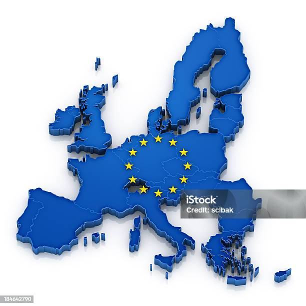 European Union Map With Flag Stock Photo - Download Image Now - Map, European Union, European Union Flag