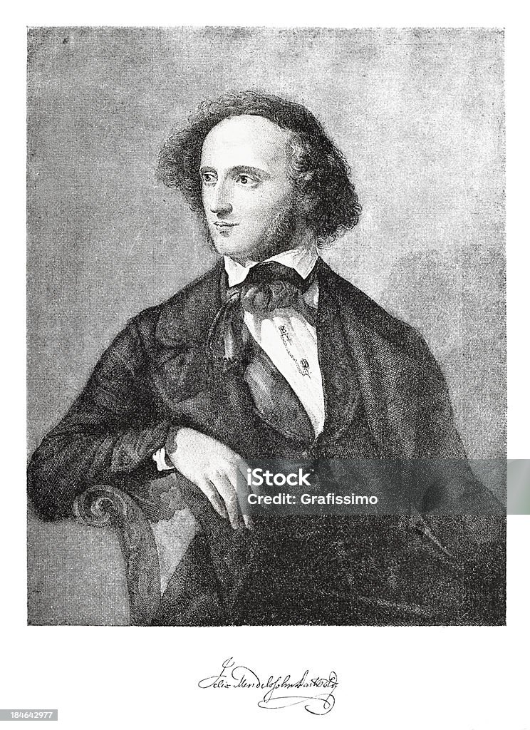 Gravure de compositeur Felix Mendelssohn Bartholdy en 1882 - Illustration de Felix Mendelssohn - Compositeur libre de droits