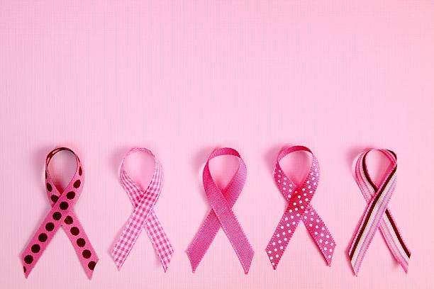 istock Pink Breast Cancer Awareness Ribbons with copy space 184643552