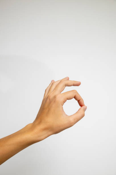 A clean white background featuring a hand making the \