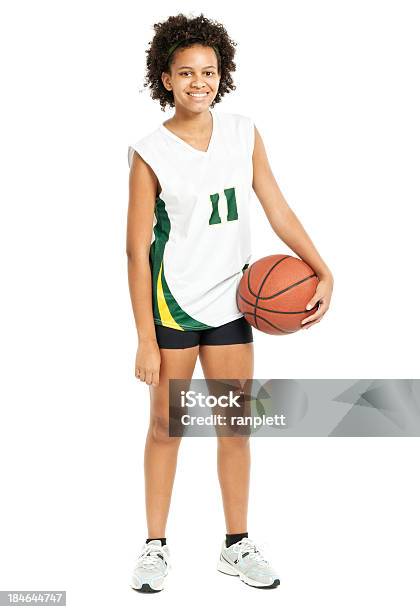 Adolescente Giocatore Di Basketisolato - Fotografie stock e altre immagini di Basket - Basket, Palla da pallacanestro, Sfondo bianco