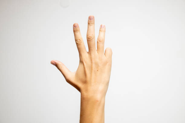 istock A hand displaying four fingers against a white background. 1846448144