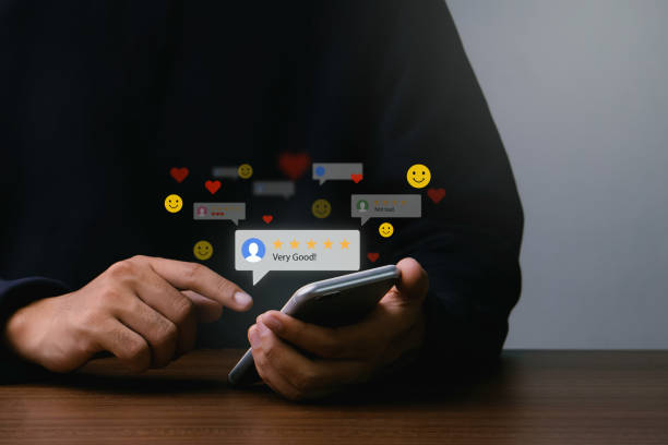 istock Customer review and service evaluation for satisfaction feedback survey concept.Businessman man gives rating to service experience on online application.Reputation ranking of business. 1846460566