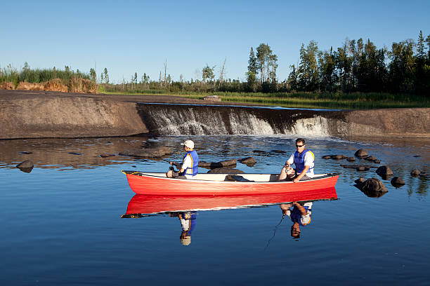 Fishing Rain Bow Falls Manitoba stock photo