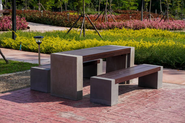 istock Concrete table and chair at outdoor park. 1846467637