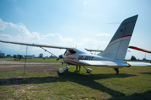 Small Airplane parked at a small airport