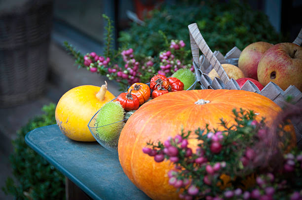 Farm fruit and vegetables on a rustic table