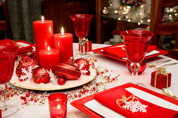 istock Christmas Table in Red White and Gold 184646988