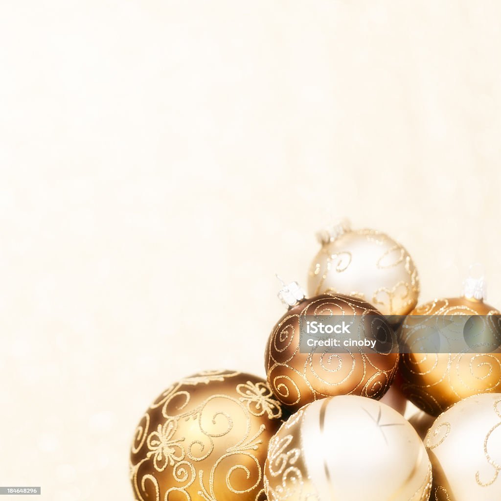 Part of Golden Christmas Ornament pile of golden christmas baubles At The Edge Of Stock Photo