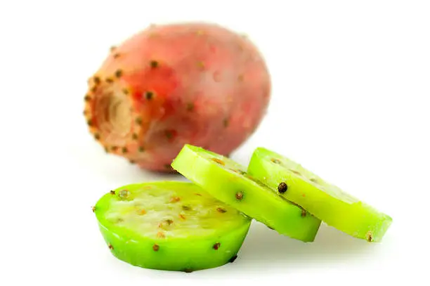sliced cactus pear over white