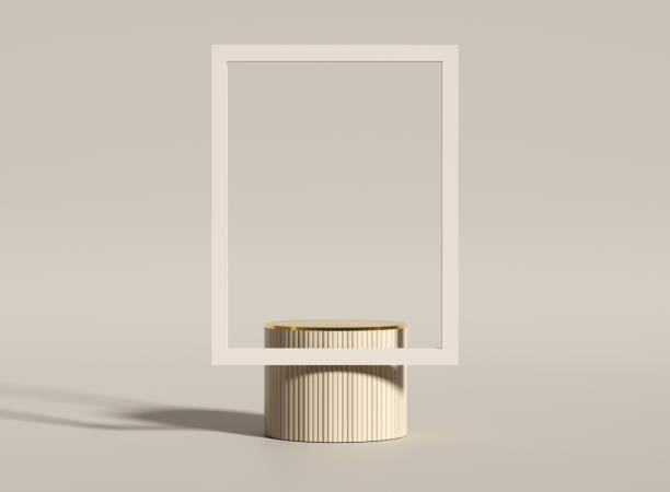 istock Minimalist beige cylindrical stand with terrazzo texture and a picture frame. 1846487120