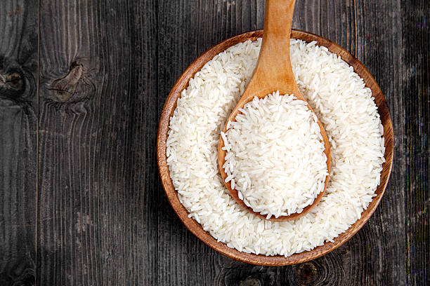 istock Rice in a wooden bowl 184648906