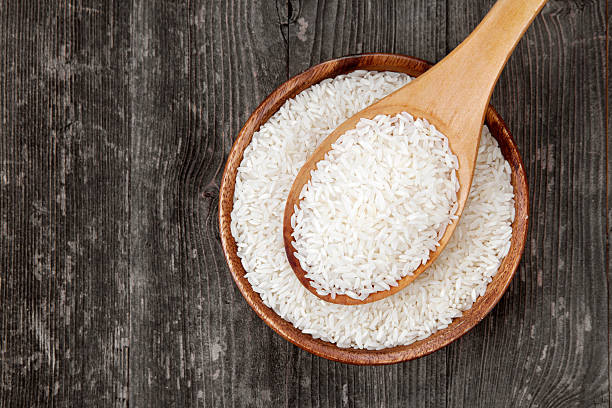 istock Rice in a wooden bowl 184649007