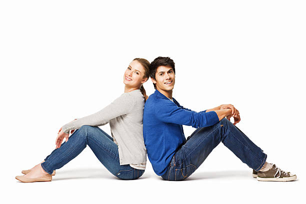 istock Couple Sitting With Their Backs Together - Isolated 184649093