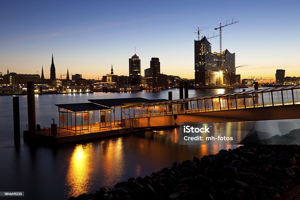 Early Morning in Hamburg panorama view of the Hafencity Hamburg - Europe. Taken with CANON 5DMKIIYou can see more Hamburg images in my lightbox:   I LOVE HAMBURG Architecture Stock Photo