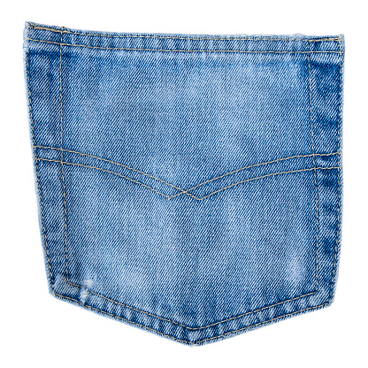 top view of folded jeans,Blue jeans on a stack of jeans . Top view of various denim fabrics on white background. Several long jeans