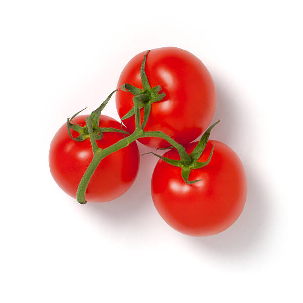 Three red little "ciliegino" tomatoes on white background  grape tomato stock pictures, royalty-free photos & images