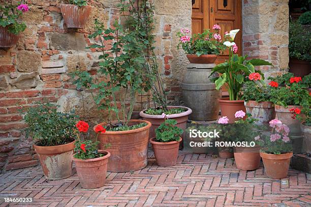 Flowerpots In Un Villaggio Val Dorcia Toscana Italia - Fotografie stock e altre immagini di Collezione