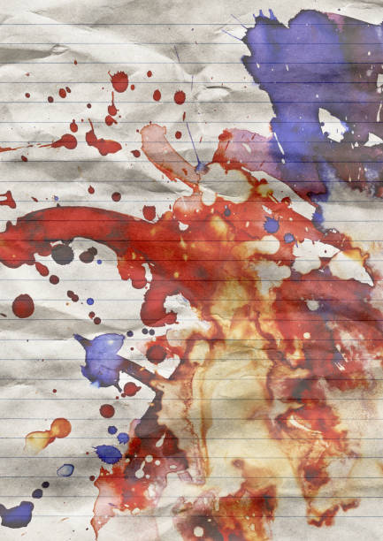 istock Hi-Res Abstract Polychrome Watercolor Painting on Lined Crumpled Notebook Paper 184650670