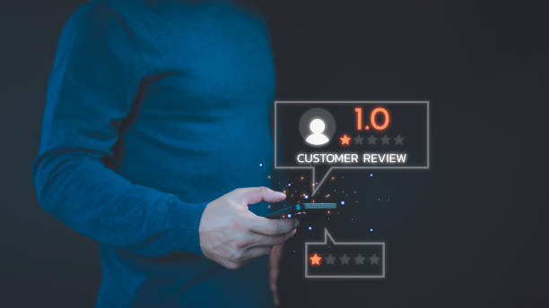 istock Customer review and feedback with one star on virtual screen. Assessment testimonial review for dislike service and low quality. Business concept of customer experience dissatisfied by smartphone. 1846506777