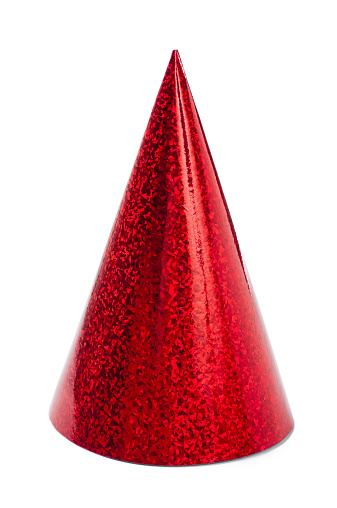 Red party hat isolated on white background. Copy space, studio shot.