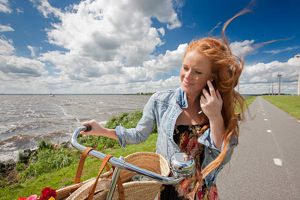 out in windy holland stock photo
