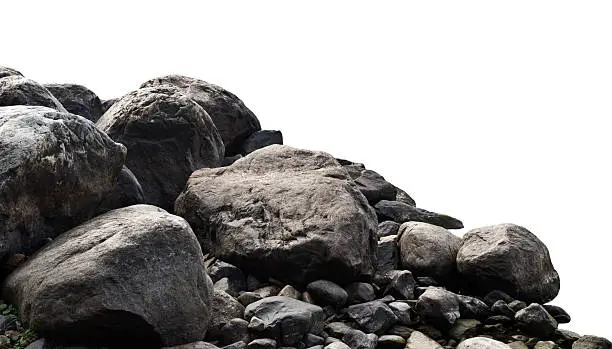 Heap of dark stones isolated on white background.