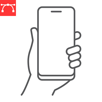 Selfie line icon, capture and photography, hand hold smartphone vector icon, vector graphics, editable stroke outline sign, eps 10.