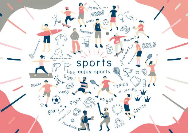 Vector illustration of set illustration of people enjoying various sports