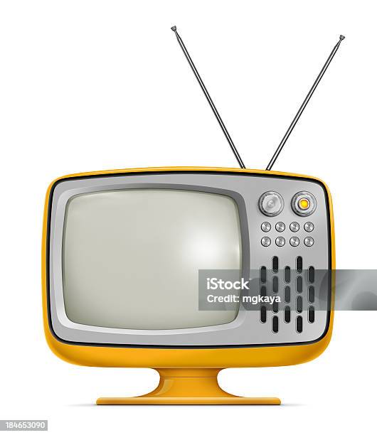 Art Deco Style Vintage Television With Yellow Frames Stock Photo - Download Image Now