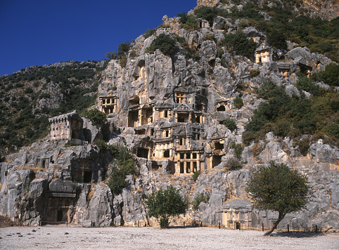 Rock-cut Lycian tombs in antique city of Demre (Myra),Antalya,Turkey.