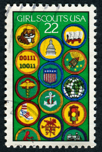 Cancelled United States of America 22 cent stamp featuring the Girl Scouts