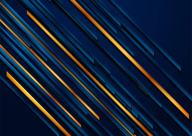 istock Blue and golden glossy stripes abstract corporate background 1846540072