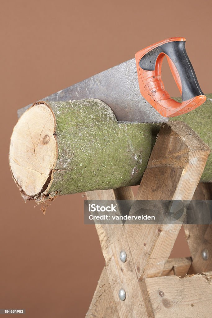 Registro con Handsaw - Foto stock royalty-free di Attrezzi da lavoro