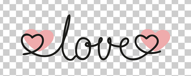 Word love in one line with hearts vector without background design element for wedding anniversary postcard in line art love day line in curves decorative part