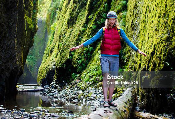 Woman Hiking In Canyon Stock Photo - Download Image Now - Balance, Log, Activity