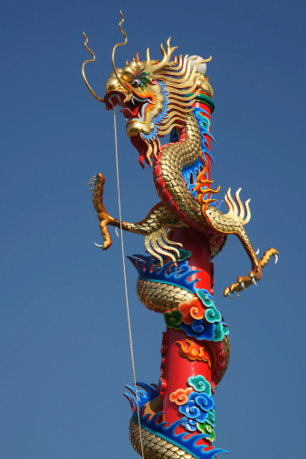 Dragon Sculpture at Chinese Temple, Vertical