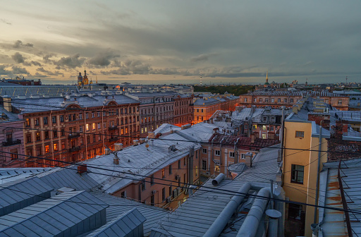 Russia, St. Petersburg, October 01, 2023: View to the roofs of Nevsky Prospekt.