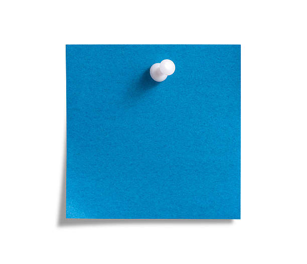 Blue Post-it Note with White Push Pin stock photo